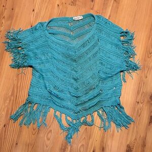 Chic Turquoise Fringe Poncho sweater